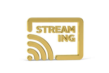 Golden 3d streaming icon isolated on white background - 3d renderの写真素材