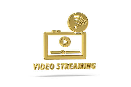 Golden 3d streaming icon isolated on white background - 3d renderの写真素材