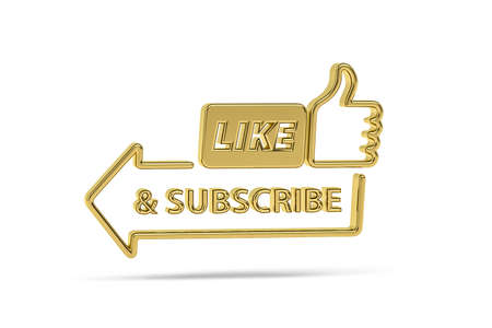 Golden 3d subscribe icon isolated on white background - 3d renderの写真素材