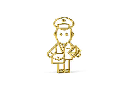 Golden 3d postman icon isolated on white background - 3d renderの写真素材
