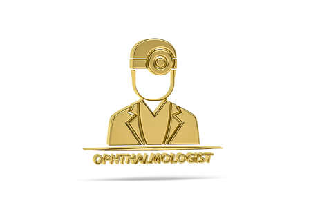 Golden 3d ophthalmologist icon isolated on white background - 3D renderの写真素材