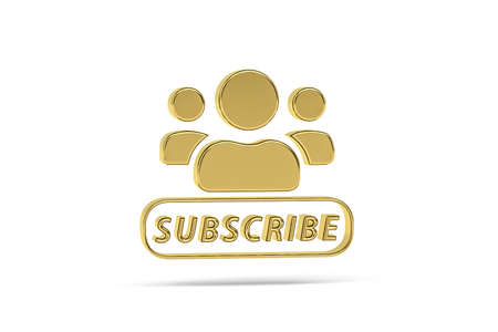 Golden 3d subscribe icon isolated on white background - 3d renderの写真素材