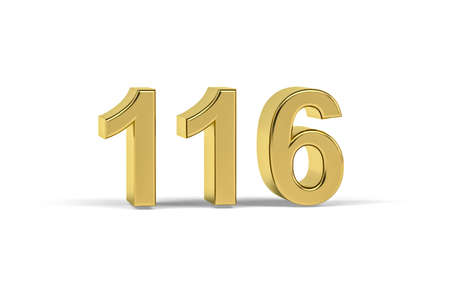 Golden 3d number 116 - Year 116 isolated on white background - 3d renderの写真素材