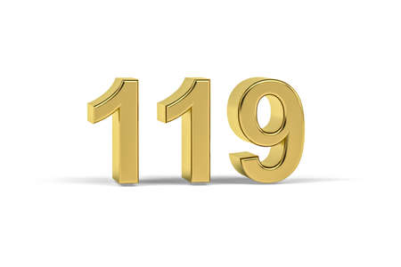 Golden 3d number 119 - Year 119 isolated on white background - 3d renderの写真素材