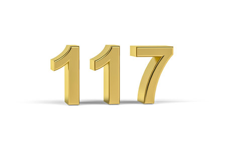 Golden 3d number 117 - Year 117 isolated on white background - 3d renderの写真素材