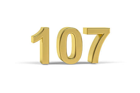 Golden 3d number 107 - Year 107 isolated on white background - 3d renderの写真素材