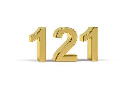 Golden 3d number 121 - Year 121 isolated on white background - 3d renderの写真素材