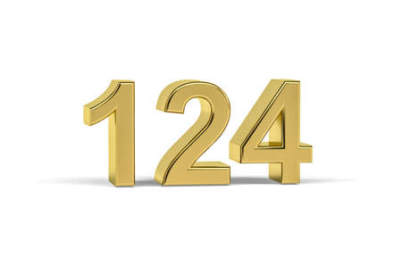 Golden 3d number 124 - Year 124 isolated on white background - 3d renderの写真素材