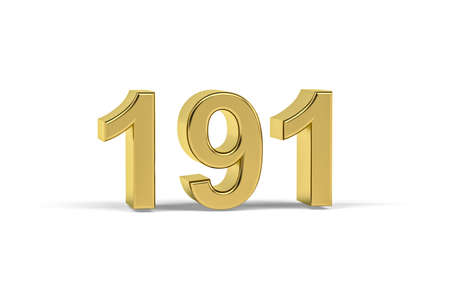 Golden 3d number 191 - Year 191 isolated on white background - 3d renderの写真素材