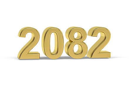 Golden 3d number 2082 - Year 2082 isolated on white background - 3d renderの写真素材