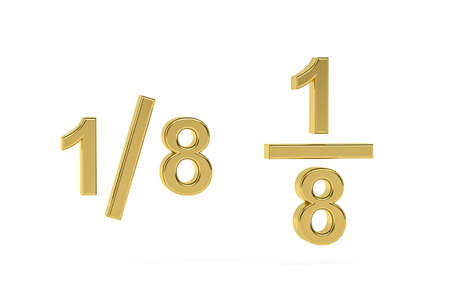 Golden 3d fraction icon isolated on white background - 3d renderの写真素材