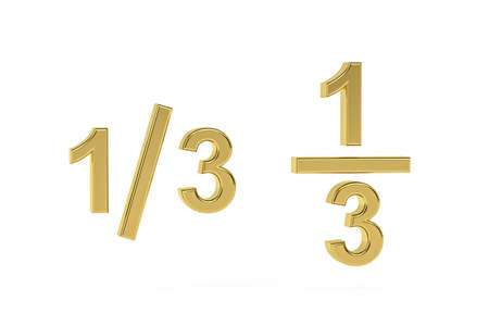 Golden 3d fraction icon isolated on white background - 3d renderの写真素材