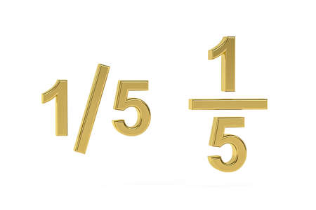 Golden 3d fraction icon isolated on white background - 3d renderの写真素材