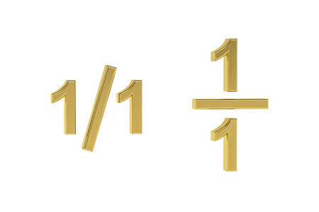 Golden 3d fraction icon isolated on white background - 3d renderの写真素材