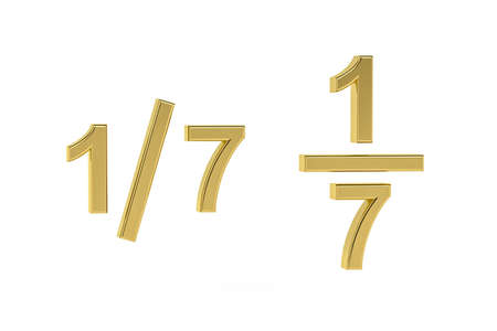 Golden 3d fraction icon isolated on white background - 3d renderの写真素材