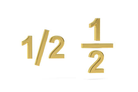 Golden 3d fraction icon isolated on white background - 3d renderの写真素材