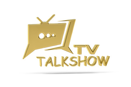 Golden 3d talk show icon isolated on white background - 3D renderの写真素材