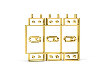 Golden 3d electrical switchboard icon isolated on white background - 3d renderの写真素材