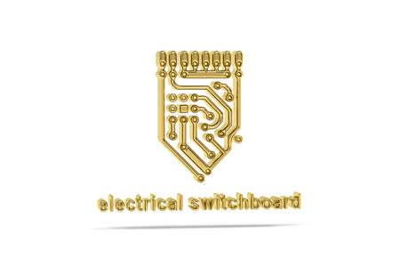 Golden 3d electrical switchboard icon isolated on white background - 3d renderの写真素材
