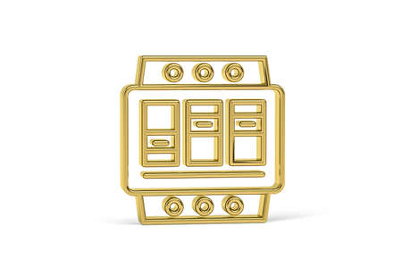Golden 3d electrical switchboard icon isolated on white background - 3d renderの写真素材