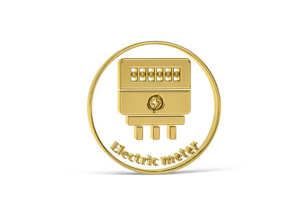 Golden 3d electric meter icon isolated on white background - 3d render