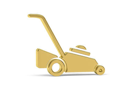 Golden 3d lawn mower icon isolated on white background - 3d renderの写真素材