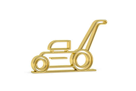 Golden 3d lawn mower icon isolated on white background - 3d renderの写真素材