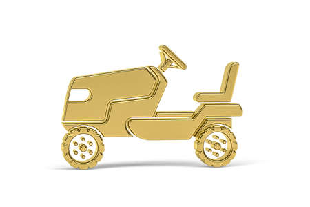 Golden 3d lawn mower icon isolated on white background - 3d renderの写真素材