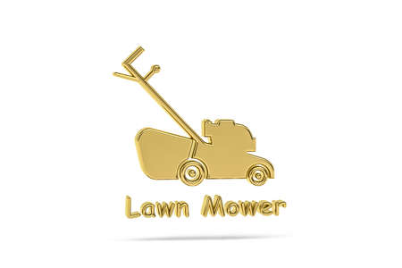 Golden 3d lawn mower icon isolated on white background - 3d renderの写真素材