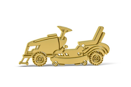 Golden 3d lawn mower icon isolated on white background - 3d renderの写真素材