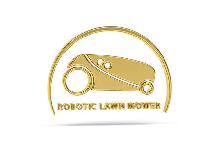 Golden 3d lawn mower robot icon isolated on white background - 3d renderの写真素材