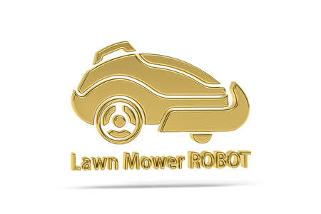 Golden 3d lawn mower robot icon isolated on white background - 3d renderの写真素材