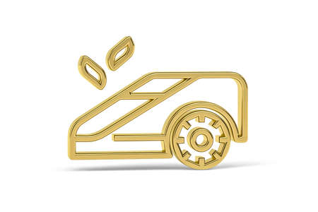 Golden 3d lawn mower robot icon isolated on white background - 3d renderの写真素材