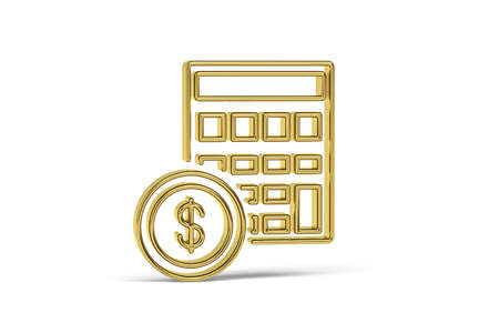 Golden 3d calculator icon isolated on white background - 3d renderの写真素材