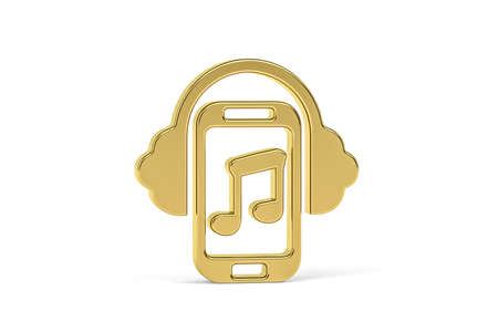 Golden 3d podcast icon isolated on white background - 3D renderの写真素材