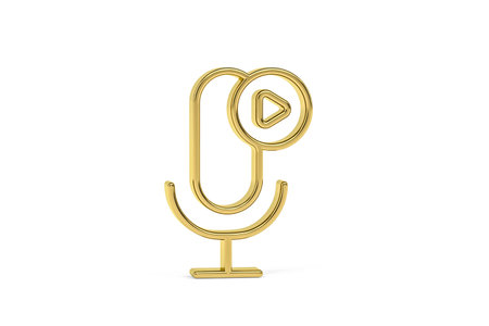 Golden 3d podcast icon isolated on white background - 3D renderの写真素材