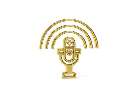 Golden 3d podcast icon isolated on white background - 3D renderの写真素材