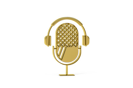 Golden 3d podcast icon isolated on white background - 3D renderの写真素材