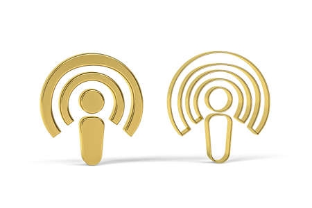 Golden 3d podcast icon isolated on white background - 3D renderの写真素材
