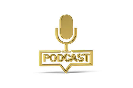 Golden 3d podcast icon isolated on white background - 3D renderの写真素材