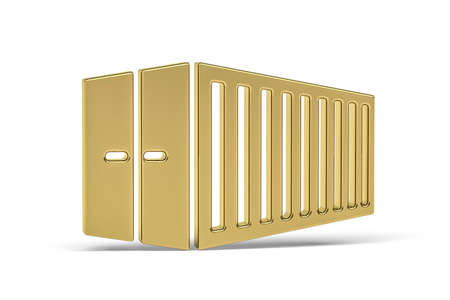 Golden 3d cargo container icon isolated on white background - 3d renderの写真素材
