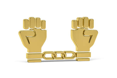 Golden 3d handcuffs icon isolated on white background - 3d renderの写真素材
