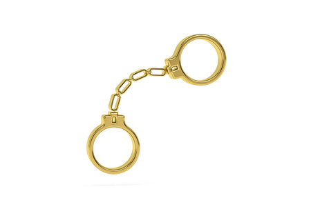Golden 3d handcuffs icon isolated on white background - 3d renderの写真素材