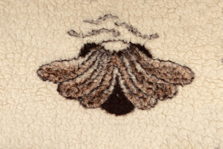 White woolen fabric texture - top view and closeup on a piece of woolen blanket with butterfly patternの写真素材