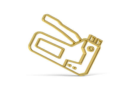Golden 3d stapler icon isolated on white background - 3d renderの写真素材