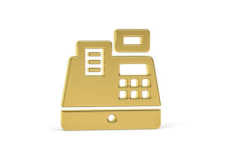 Golden 3d cash register icon isolated on white background - 3d renderの写真素材