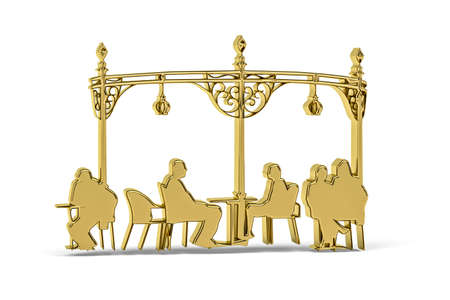 Golden 3d terrace icon isolated on white background - 3d renderの写真素材