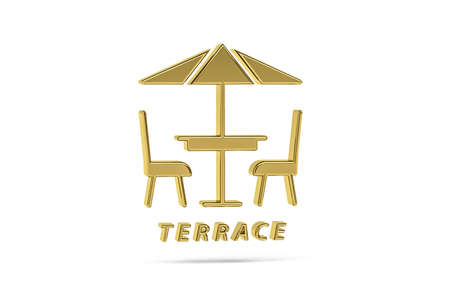 Golden 3d terrace icon isolated on white background - 3d renderの写真素材