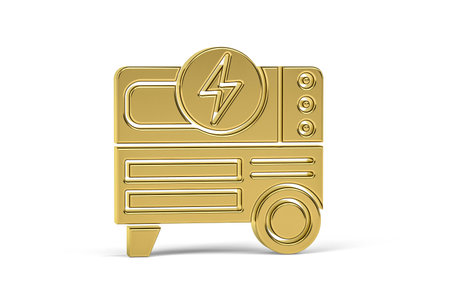 Golden 3d power generator icon isolated on white background - 3d render
