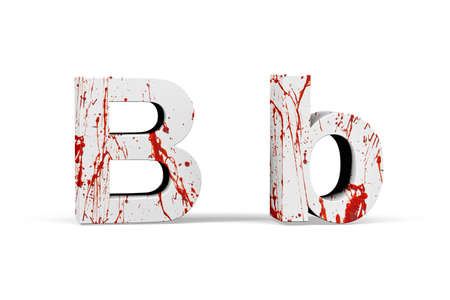 Bloody letter B - three dimensional uppercase and lowercase B with texture from blood on white background - 3d renderの写真素材